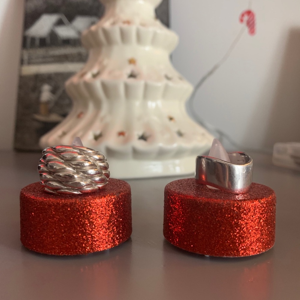 Two wide sterling silver rings